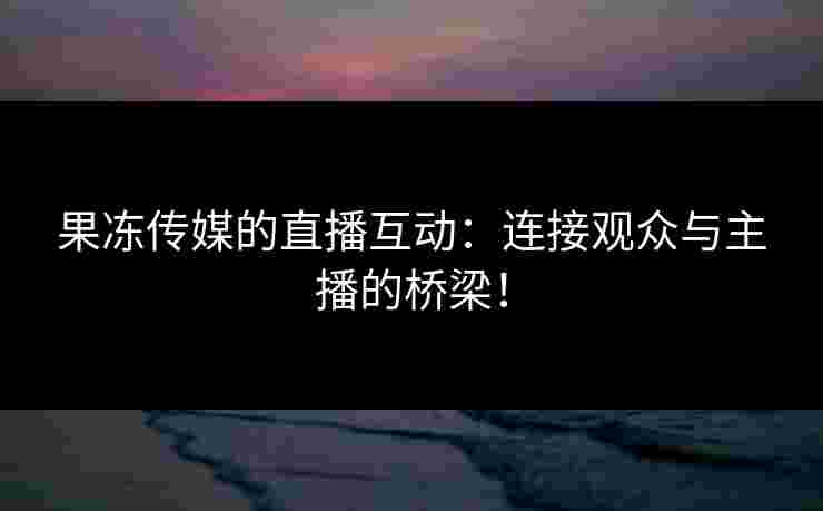 果冻传媒的直播互动:连接观众与主播的桥梁!